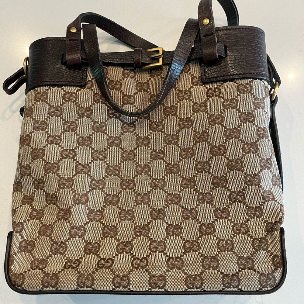 Gucci Beige and Dark Brown Patterned Tote